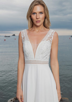 Langes Standesamtkleid ivory Kollektion 2020 A7203 2 bei Marinette Brautmoden in Dortmund