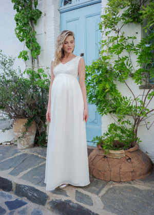 Langes Umstandskleid ivory Kollektion 2020 A7219 5 bei Marinette Brautmoden in Dortmund